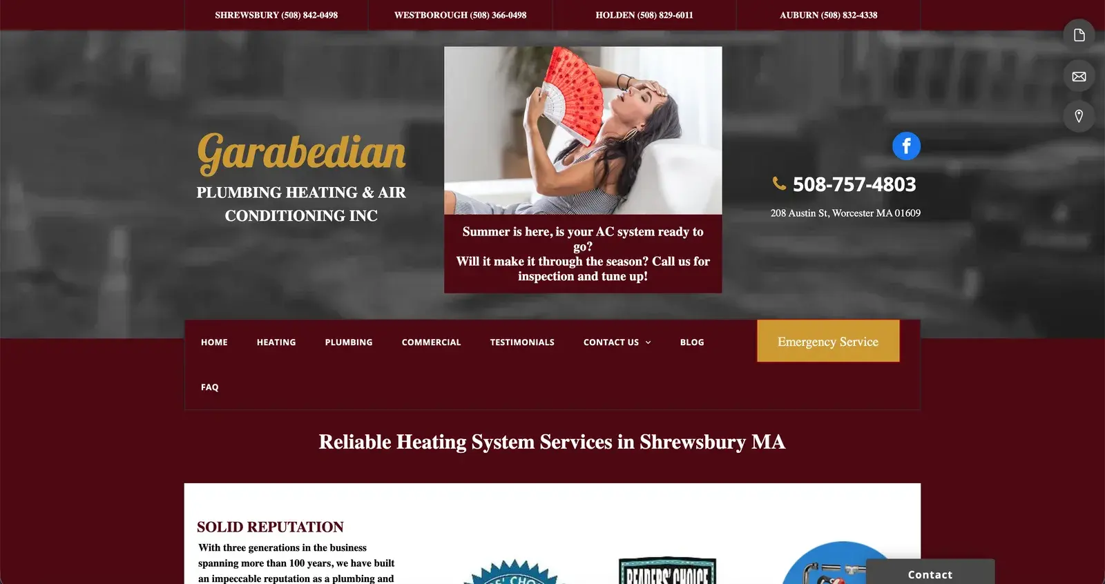 Garabedian Plumbing & Heating website before Grady Digital redesign