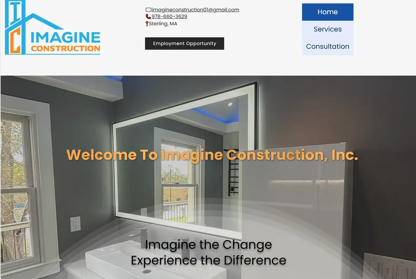 Imagine Construction website before Grady Digital redesign