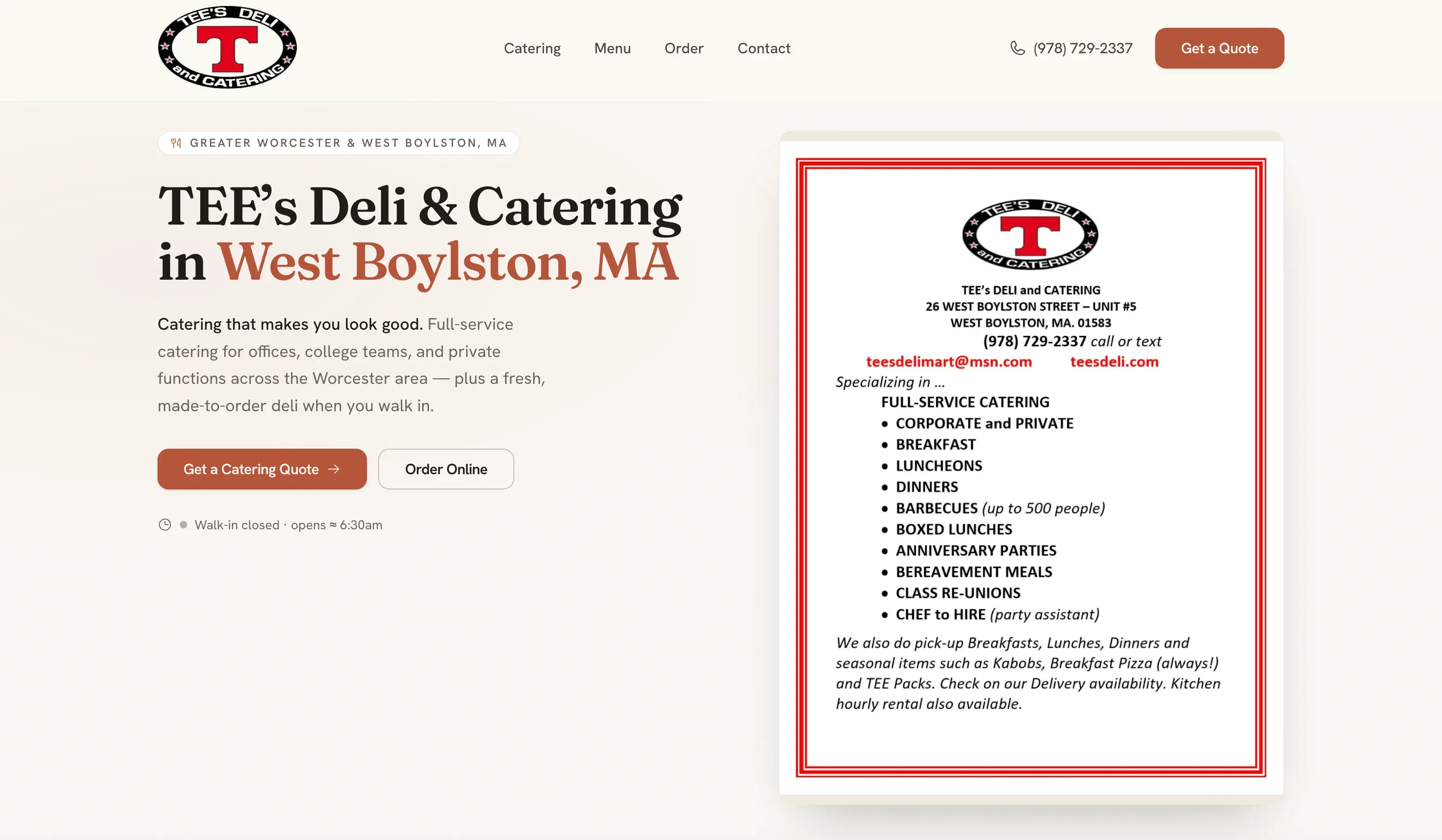Tee's Deli & Catering website thumbnail